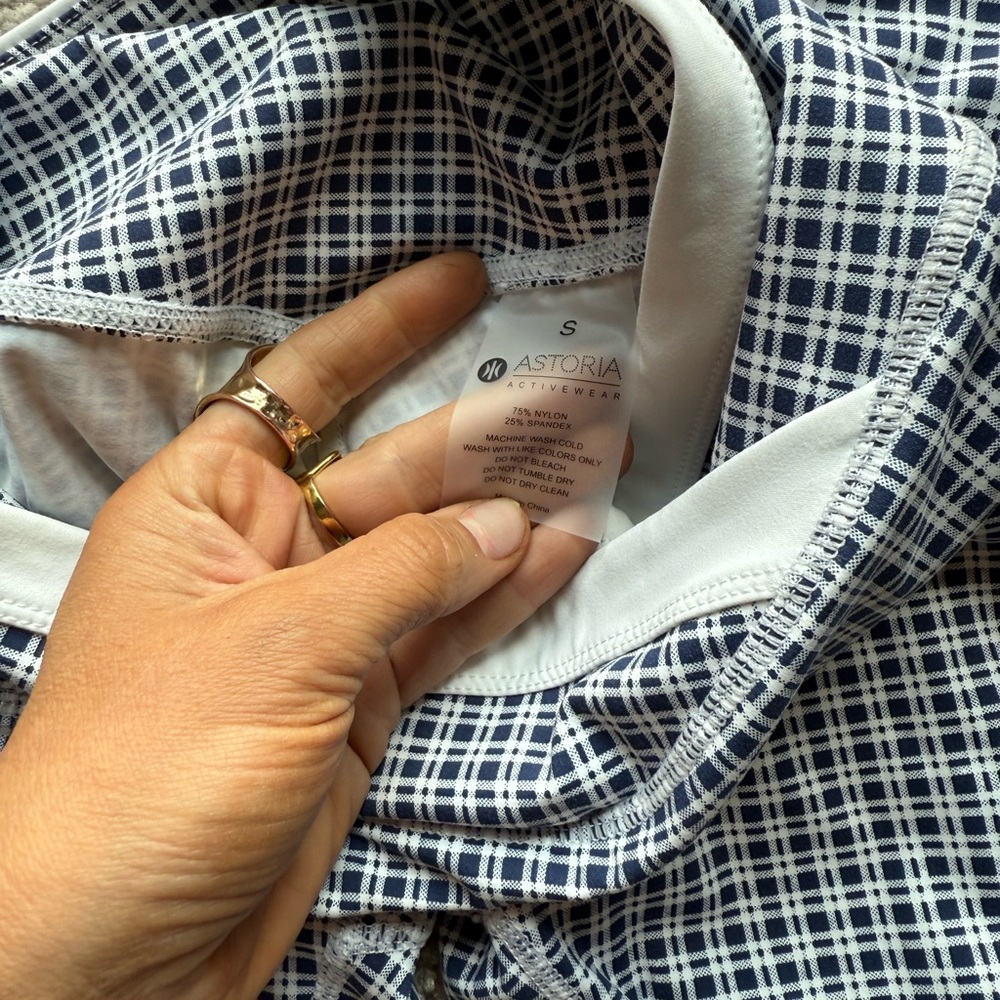 Astoria Women's Navy and White Checkered Button Down Shirt